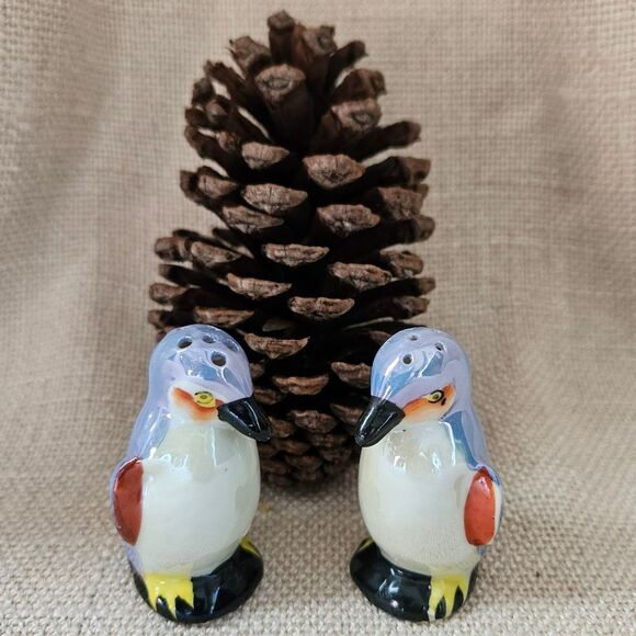 Vintage Japanese Lusterware Ceramic Penguin Puffin Salt & Pepper Shakers - Picture 1 of 8